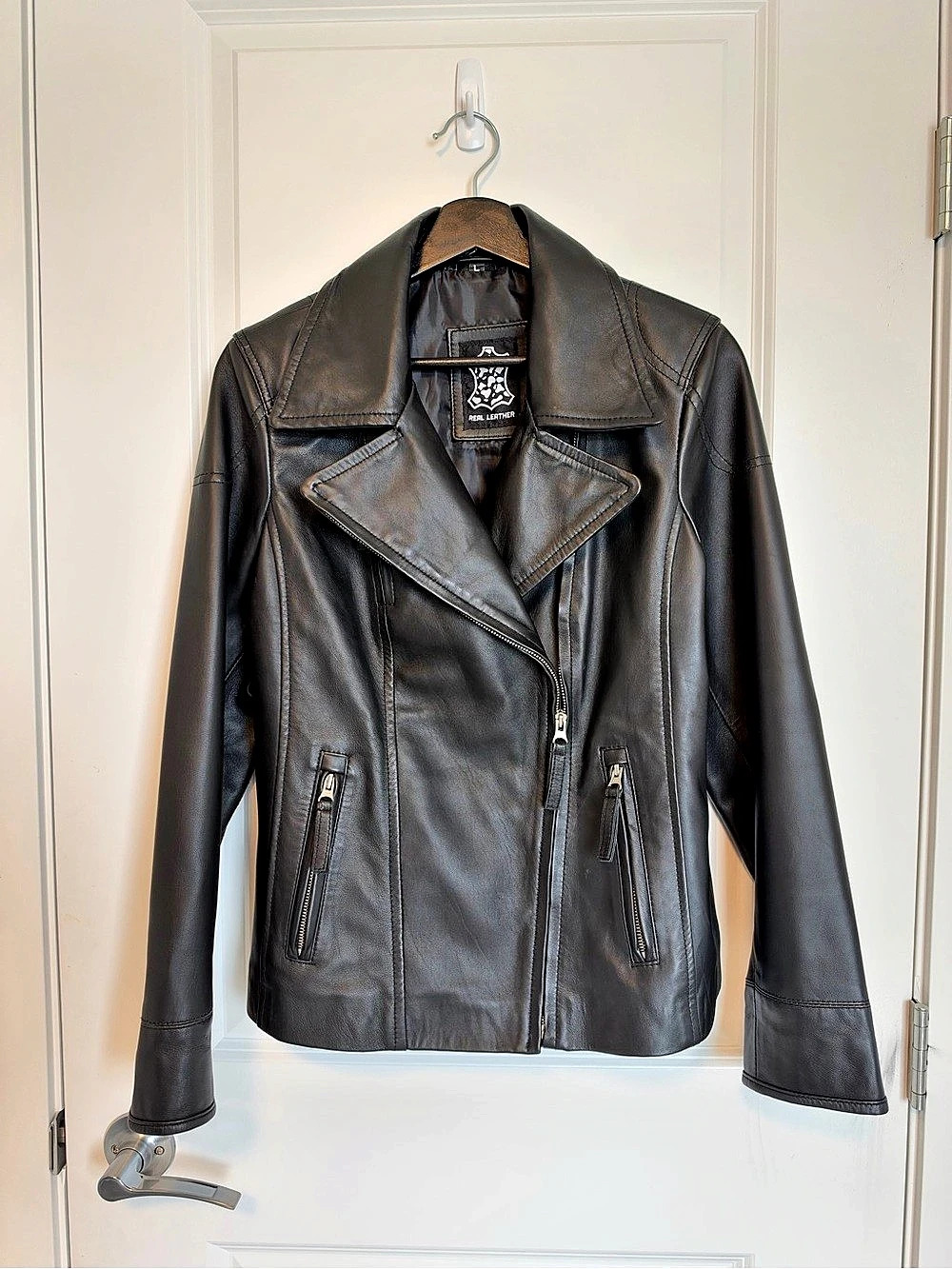 Angel Jackets Women’s Black Real Lambskin Leather Moto Jacket (Size L) - New